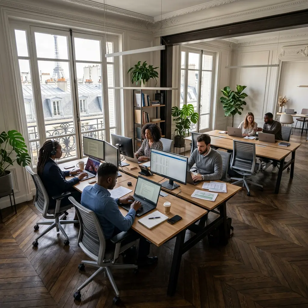Équipe d'experts opérationnels Menua Consulting Équipe de consultants et analystes financiers en réunion de travail dans un cabinet d'affaires parisien - Menua Consulting